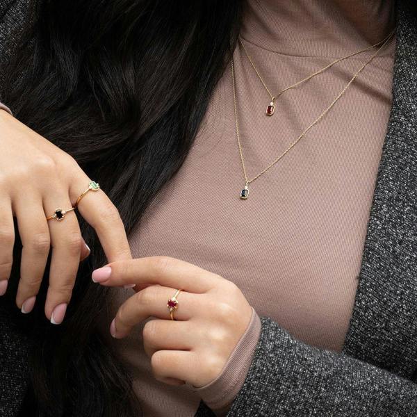 Gemondo Classic Ruby Baguette & Diamond Pendant Necklace In 9ct Yellow Gold