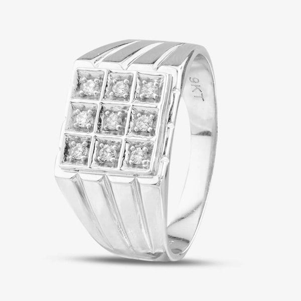 T. H. Baker 9ct White Gold Cubic Zirconia Square Signet Ring DIV90W