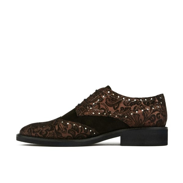 Embassy London Eton - Burgundy Emboss - Women's square toe leather lace-up with classic broguing