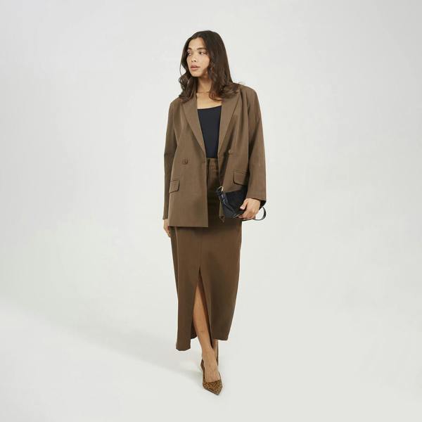 Brave Soul Brown Tailored Midi Skirt With Slit Detail - Brown Image 3