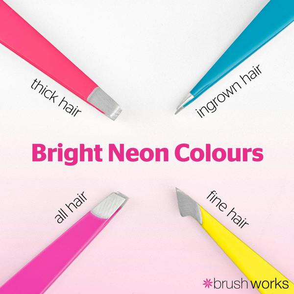 Brushworks 4 Piece Combination Tweezer Set - Neon