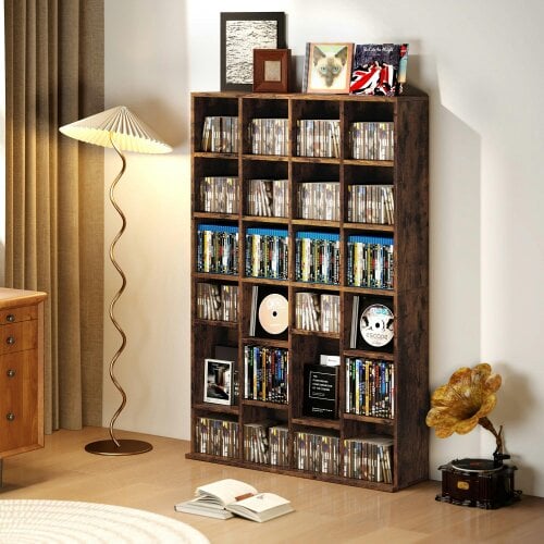 Wyld Haus Limi Wooden Rustic Brown Adjustable CD Storage Cabinet 89 x 130.5 cm
