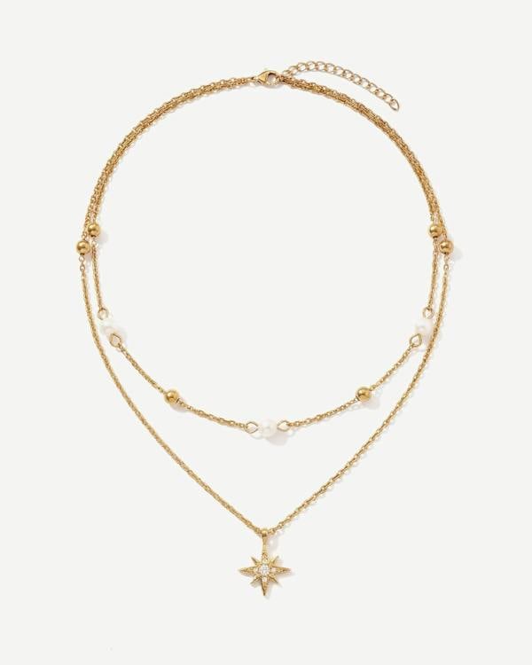Elk & Bloom 14K Gold Double Star Satellite Pendant Necklace