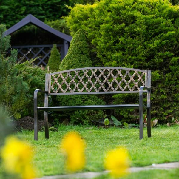 The Garden Marketplace Warwick Metal Garden Bench with Web Pattern Cast Iron Back