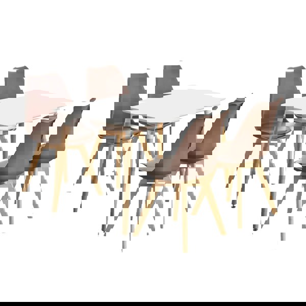 Life Interiors 5PCs Dining Set - a White Halo Dining Table & Set of 4 Lorenzo Tulip Chairs with Padded Seat