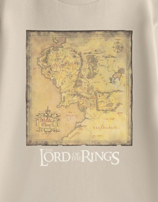 Lord Of The Rings Unisex Beige Map Short Sleeved T-Shirt
