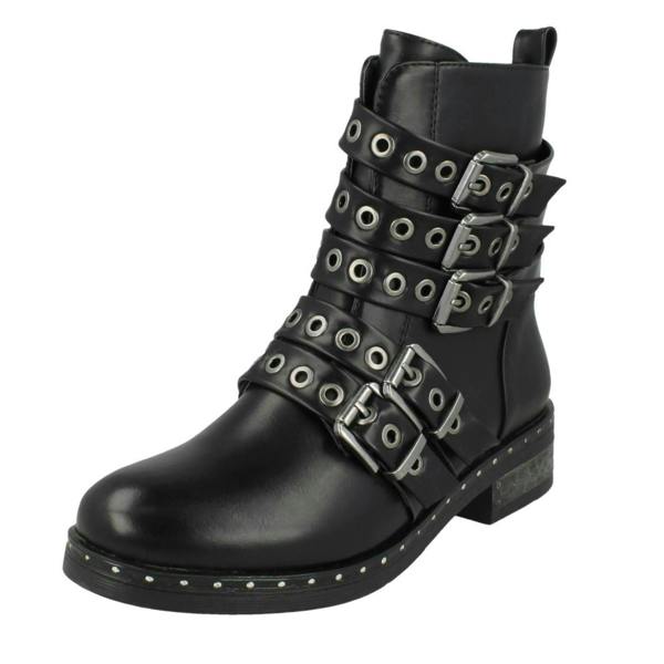 Spot On Ladies Spot On Biker Boots With Buckle Detail F4410