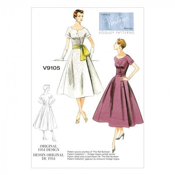 Vogue Sewing Pattern 9105, Dresses, Vintage Style for Women, A5 (6-8-10-12-14) - Intermediate