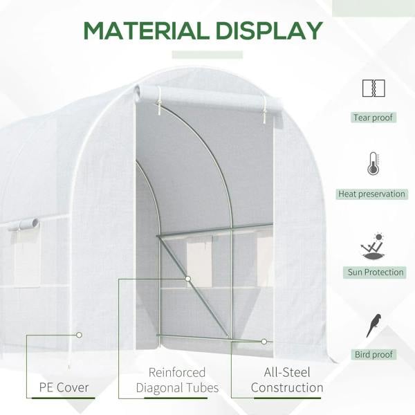 White greenhouse material view with PE cover and reinforced diagonal tube frame
