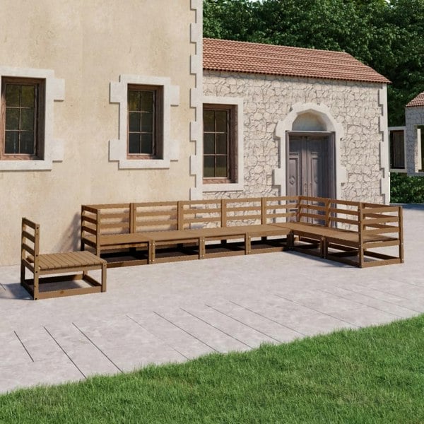 Berkfield 8 Piece Garden Lounge Set Honey Brown Solid Pinewood