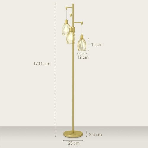 Wyld Haus Rodi Metal Gold Tone Industrial 3 Light Floor Lamp With Wire Cage Shades