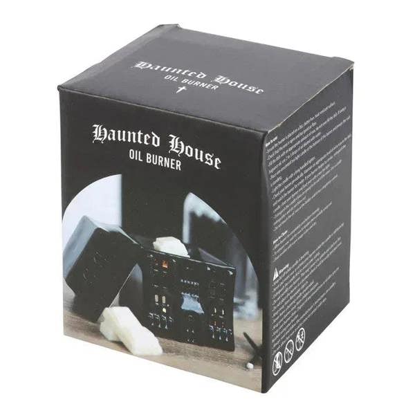 Haunted House Oil Burner retail box with house artwork and candle/wax images