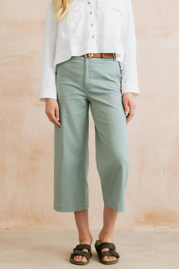 Isla Stretch Twill Crop Trousers Silver Sage