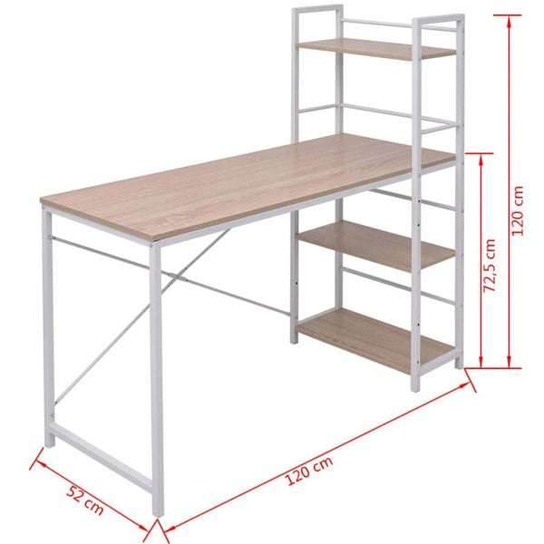 Berkfield Desk with 4-Tier Bookcase Oak