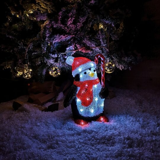 Samuel Alexander 30cm LED Soft Acrylic Penguin with Candy Cane Christmas Decoration