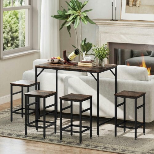 Wyld Haus Vimose Wooden Rustic Brown 5 Piece Breakfast Bar Table And Stool Set