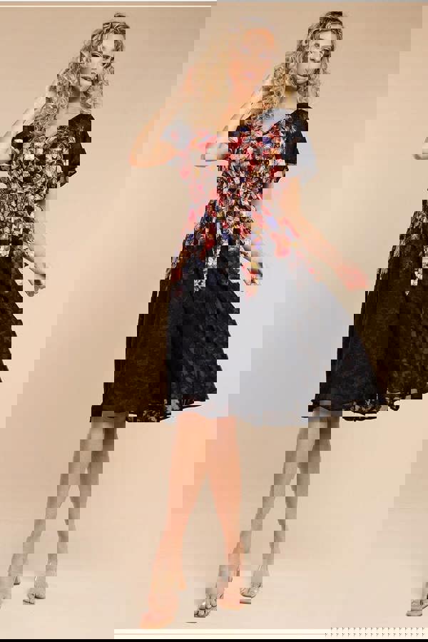 Floral Flutter Sleeve Wrap Midi Dress - Black DR4548