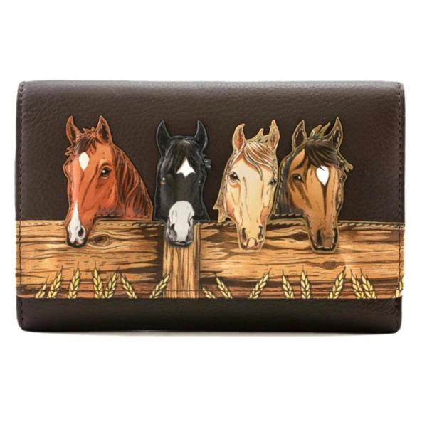 Mala Leather Stable Row Horse Appliqué RFID Leather Tri-Fold Purse