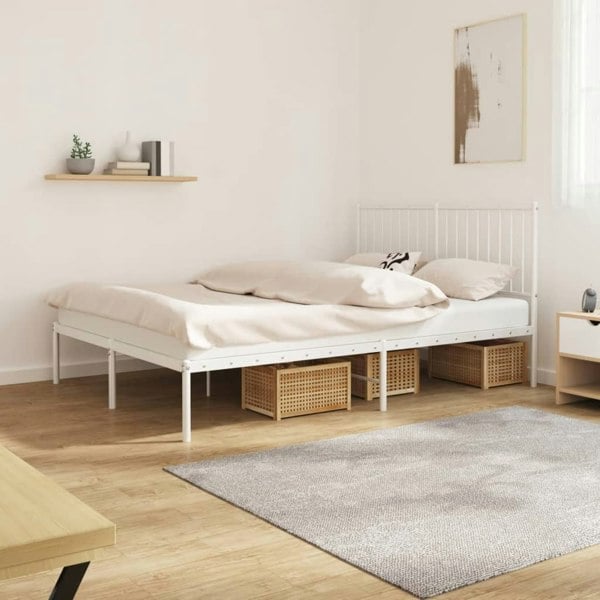 Berkfield Metal Bed Frame with Headboard White 135x190 cm 4FT6 Double