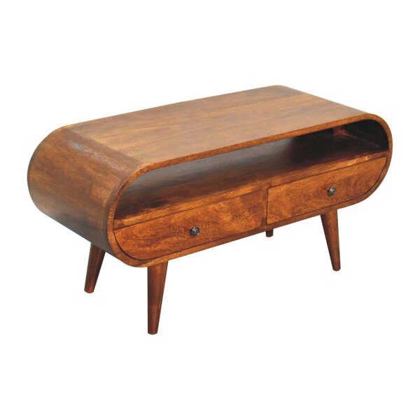Wyld Haus Keaukaha Chestnut Mango Wood Circular Open TV Stand 2 Drawers