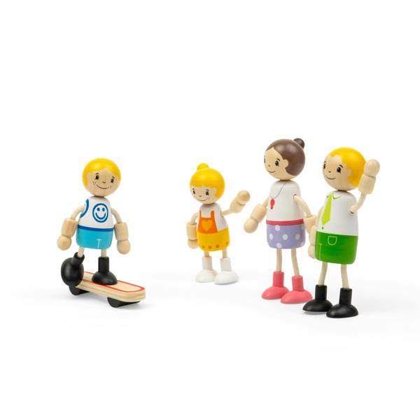 Tidlo White Family Dolls | 5 Pcs Small Wooden Doll Set
