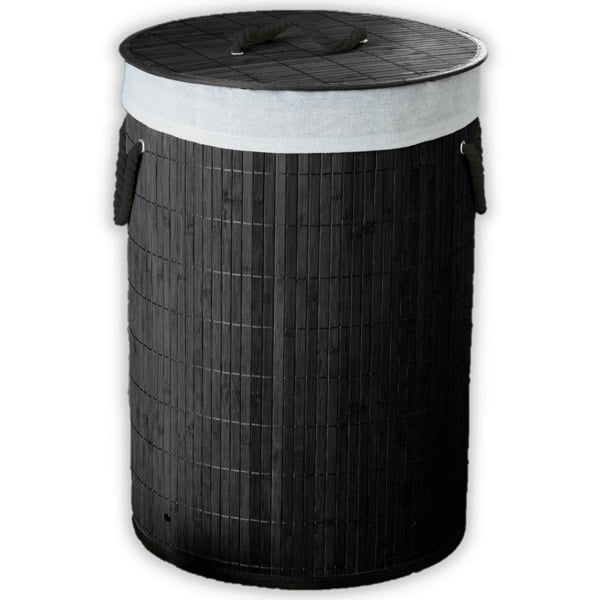 HomeSpace Direct Bamboo Laundry Hamper Basket Round Charcoal