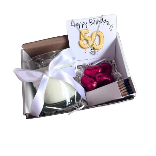 Aye Do Gifts Small 50th Birthday Gold Balloon Hamper | Candle, Necklace, Chocolates