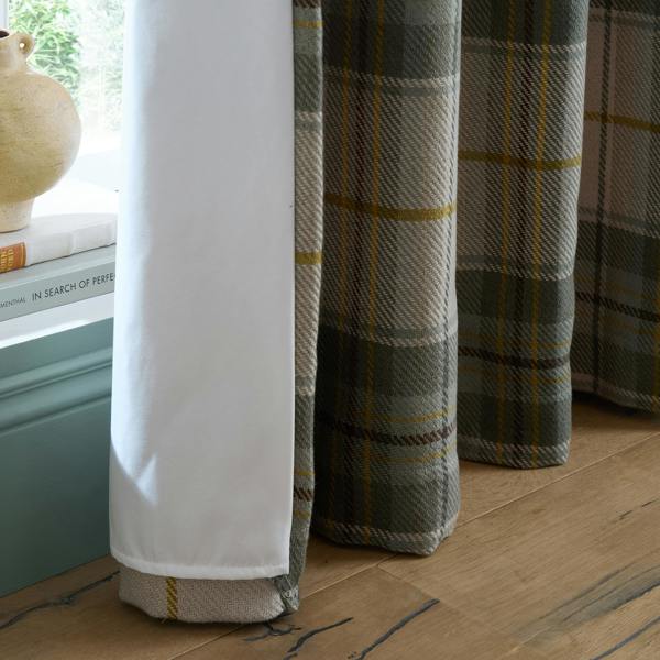 Catherine Lansfield Brushed Woven Glencoe Check Thermal Eyelet Curtains Green