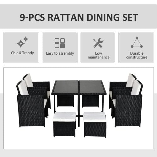 Wyld Haus Viro Rattan Black 8 Seater Cube Garden Dining Set With Cushions And Square Glass Table