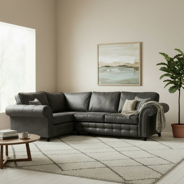 Furnishings For Less Oakland 4 Seater Leather Corner Sofa Chesterfield Style