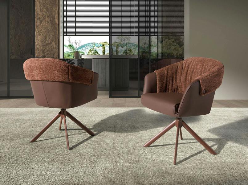 Angel Cerdá Swivel chair in copper brown leatherette and mottled brown fabric 4245