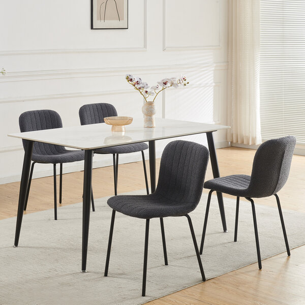 Set of 4 Teddy Faux Fur Stitched Design Dining Chairs Bella - Dark Grey 