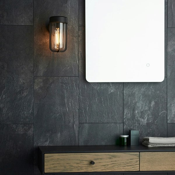 Matt Black Outdoor Wall Light with Clear Glass Shade - IP44 Rated - LED Bulb