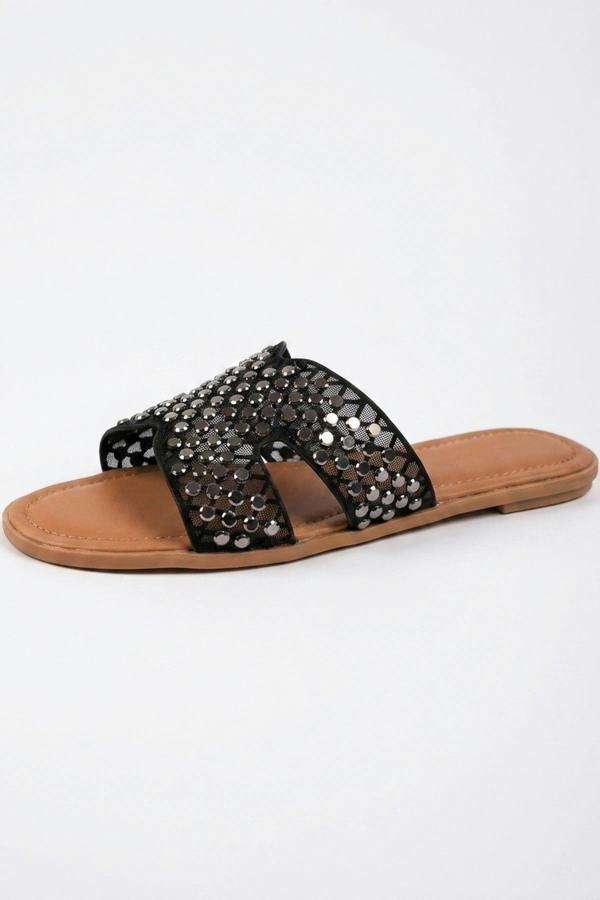 Cordelia Mirrored Disc Embellished H Sandals - Black