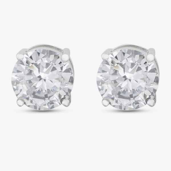 T. H. Baker Silver Cubic Zirconia Heart Round Square Set of Three Stud Earrings OJS0036