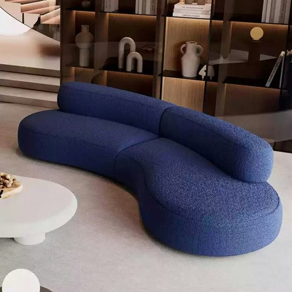 Selim Three Seater Curved Sofa, Modular Sofa, Blue with corner sofa with curved corner