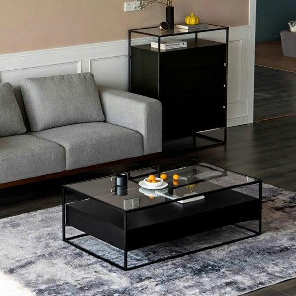 Weilai Concept Sanderson Rectangle Coffee Table With Storage, Black
