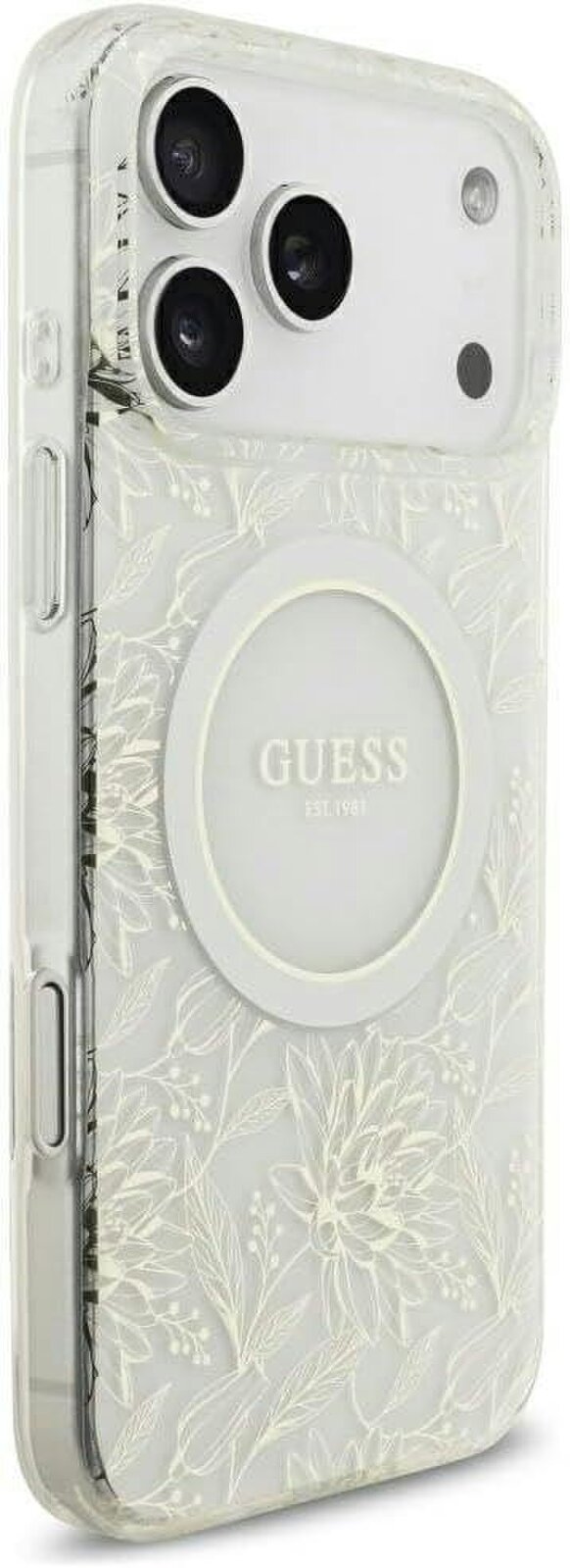 Guess IML Flowers Electro Pearl Strap MagSafe Case for iPhone 17/18 Pro Max 6.9" White - GUHMP18XHCPOFPH
