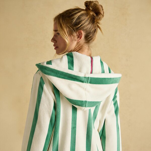 Joules G85730 Green/White Stripe Ladies Robe Bath Robe   in  Green