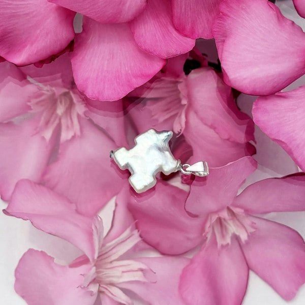 Puzzle pearl pendant charm by LENAE London, unique and irregular baroque pearl jewellery.