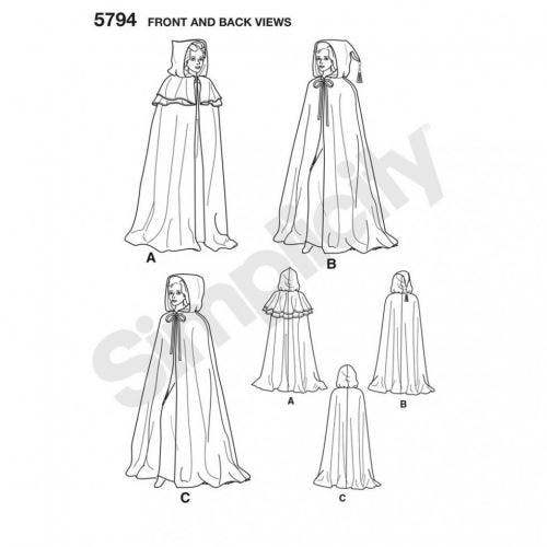 Simplicity Sewing Pattern 5794, Capes, Costumes for Women, XS-S-M-L - Intermediate