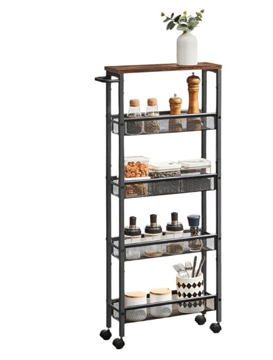 Modcraft 5-Tier Slim Rolling Trolley – Space-Saving Kitchen & Bathroom Storage Cart with Castors