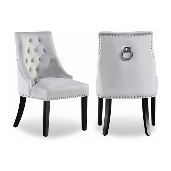Life Interiors Set of 2 Velvet Dining Chairs Ergonomic Scoop Knockerback & Button Tufted Wood Legs
