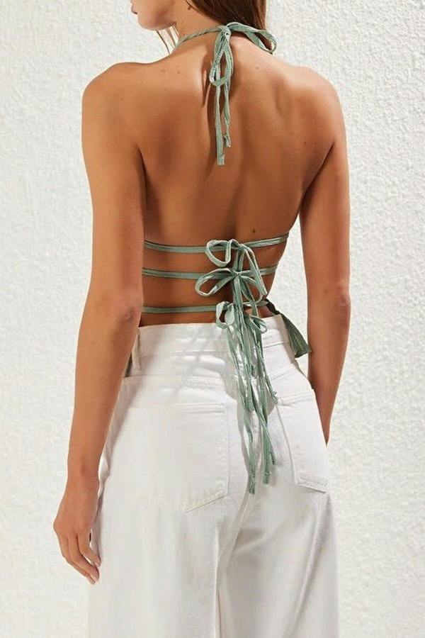 WOVCOR Backless and Tie Detail Woven Blouse