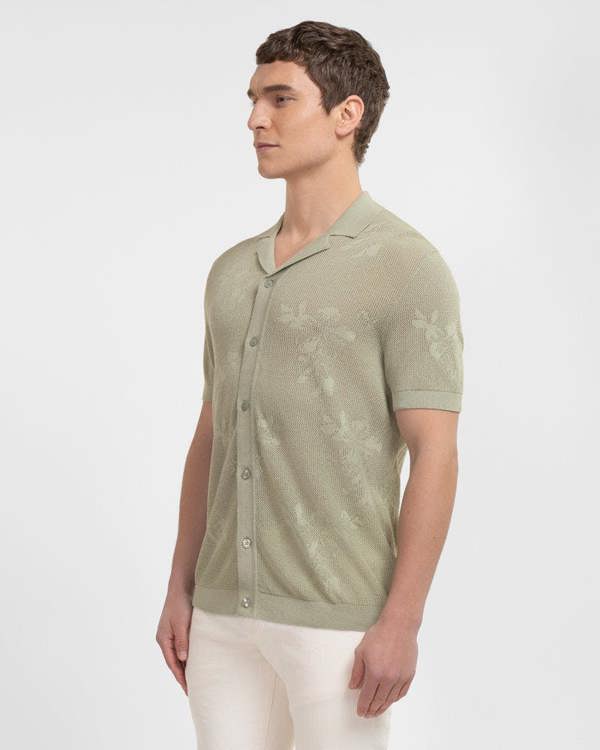 Steel & Jelly Farringdon - Leaf Texture Open Knit Short Sleeve Shirt
