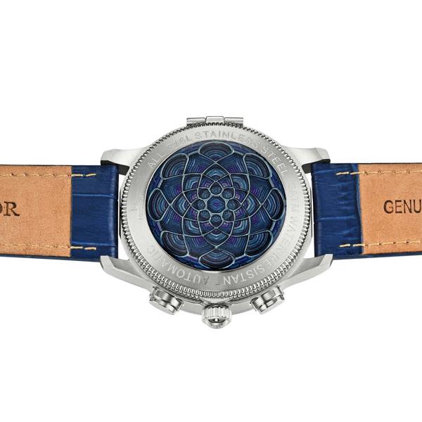 Heritor Automatic Apostle Leather Band Watch w/ Day-Date - Blue/Blue- HERHS2702