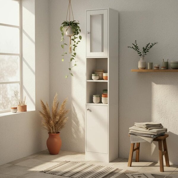 Wyld Haus Sokana Tall Bathroom Storage Cabinet With Mirror And Adjustable Shelving Freestanding White