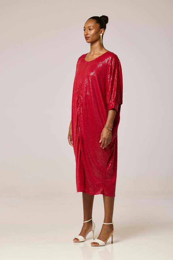 Lioness by TF Sequined Midi Dress - Cherry Red