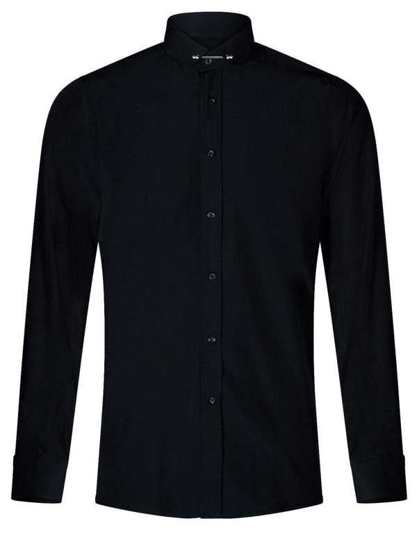 TruClothing Mens Club Collar Black Shirt 1920s Peaky Blinders With Bar Poplin Pin Smart