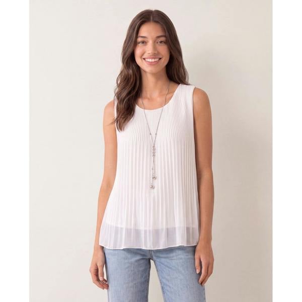 Blue Vanilla Sleeveless Pleated Top With Necklace